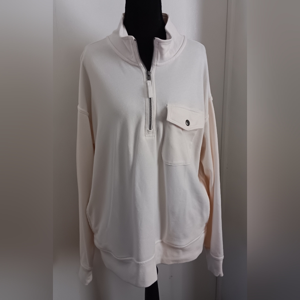 Old Navy Men's Large Cream Colored Long Sleeve 1/4 Zip Sweater/Top